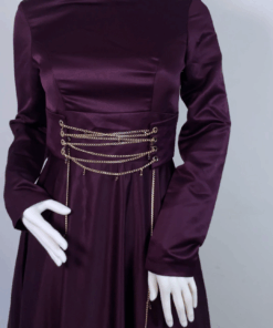 Alternative view of Aubergine Satin Modest Dress