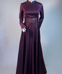 Aubergine Satin Modest Dress